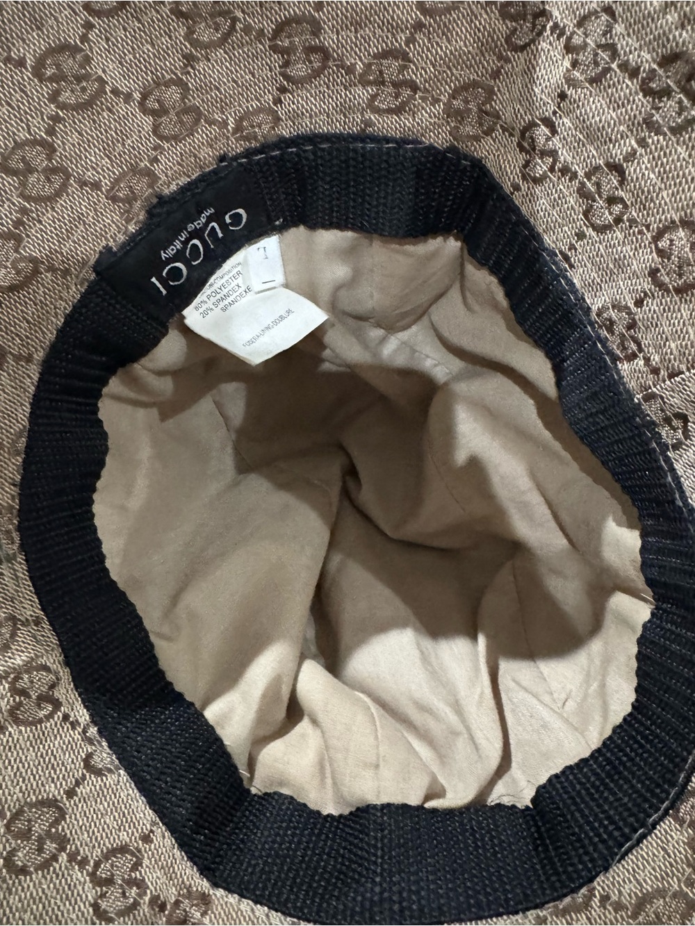 Gucci Beige/Brown Monogram Bucket Hat with Green-Red Web - Picture 2 of 7